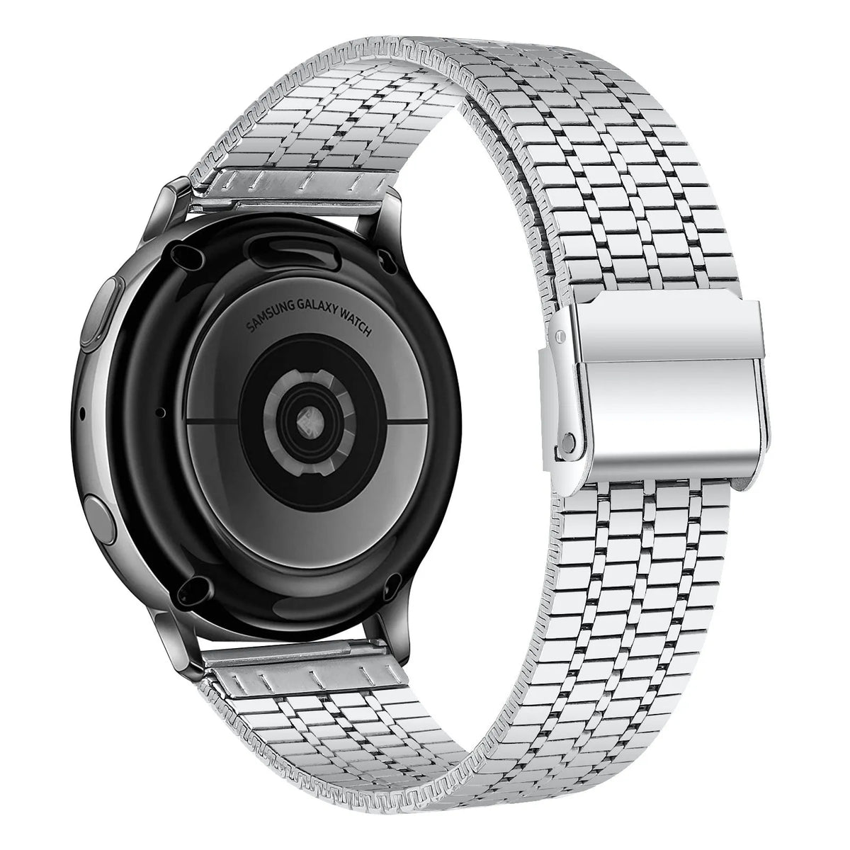 Fine Steel Strap, silver, on a watch, 3/4 rear view