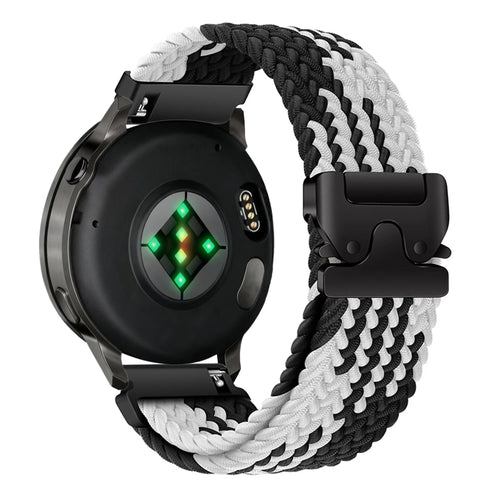 Nylon Braided Strap 'Parachute', black/white, on a watch, 3/4 rear view