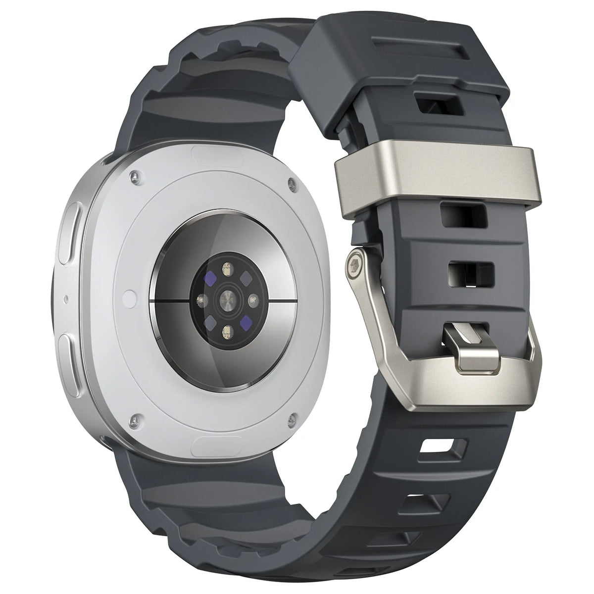 Silicone Strap Extreme, black, on a watch, 3/4 rear view
