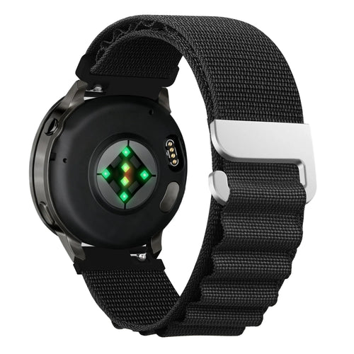 Nylon Alpine Strap, black, on a watch, 3/4 rear view