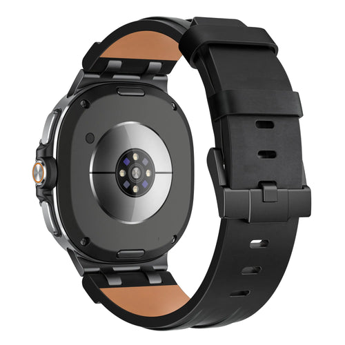 Solid Leather Strap, black, on a watch, 3/4 rear view