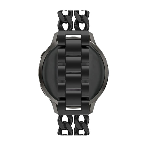 Metal Strap 'Double Chains', black, on a watch, 3/4 rear view
