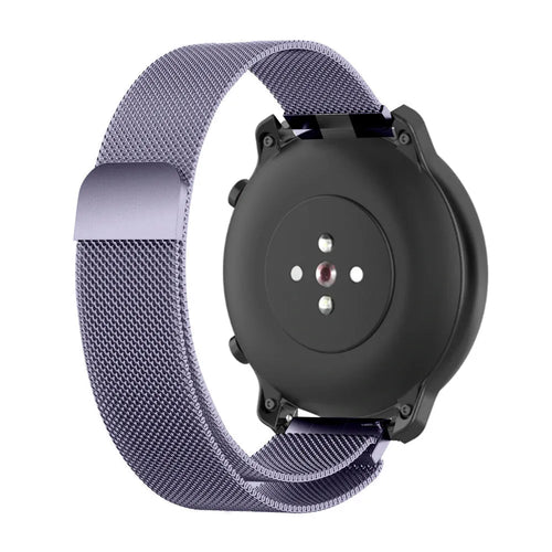 Milanese Strap, light purple, on a watch, 3/4 rear view