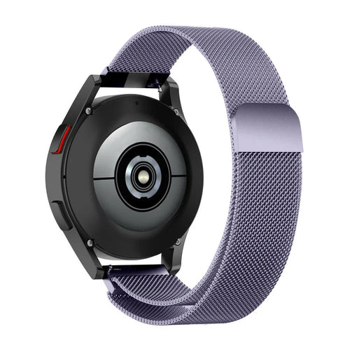 Milanese Strap, light purple, on a watch, 3/4 rear view
