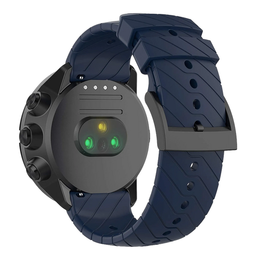Silicone Strap, dark blue, on a watch, 3/4 rear view