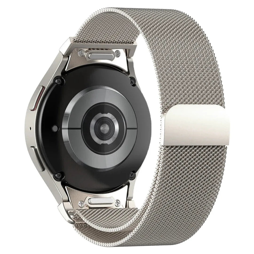 Milanese Strap 'One Push', champagne, on a watch, 3/4 rear view