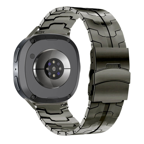Steel Iron Strap, graphite, on a watch, 3/4 rear view