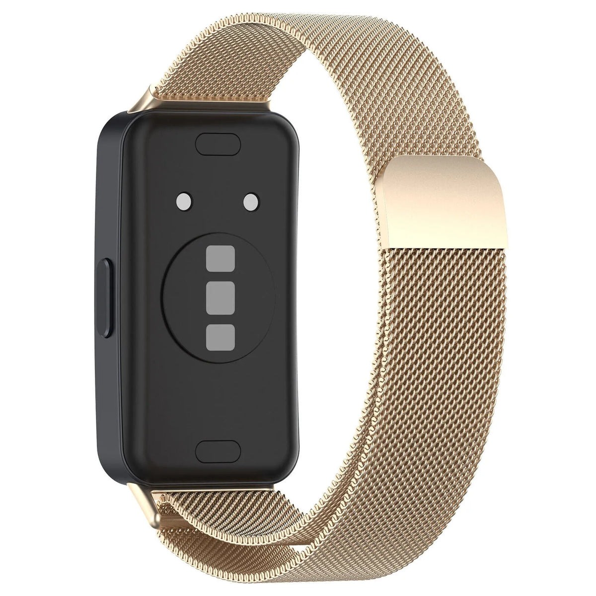 Milanese Strap, champagne, on a watch, 3/4 rear view