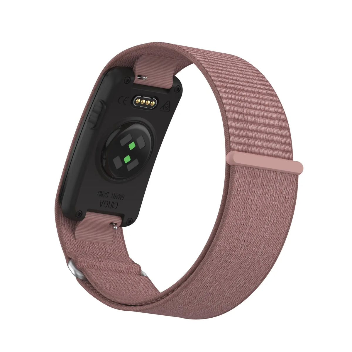 Nylon Strap, pink, on a watch, 3/4 rear view
