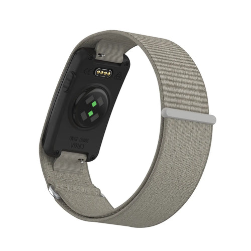 Biceps Nylon Bracelet, beige-grey, on a watch, 3/4 rear view
