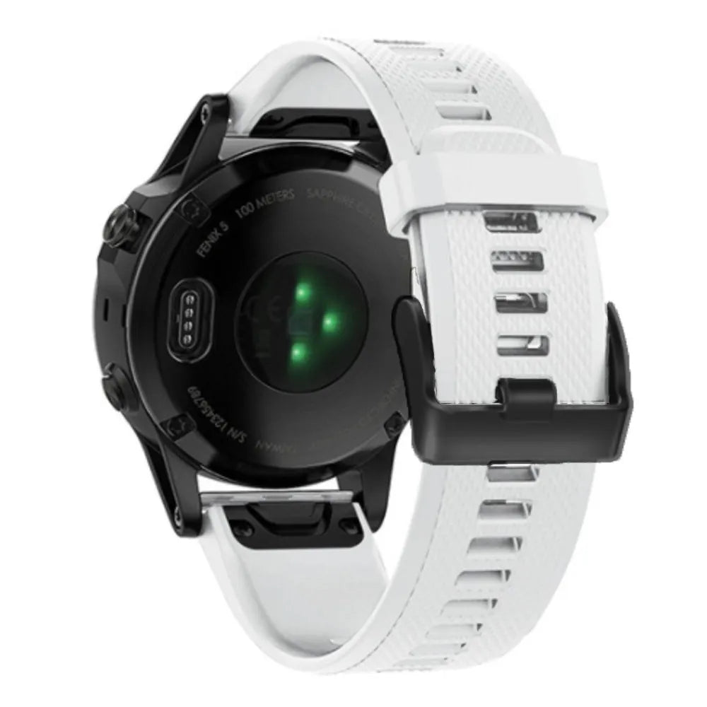 Silicone Strap, white, on a watch, 3/4 rear view