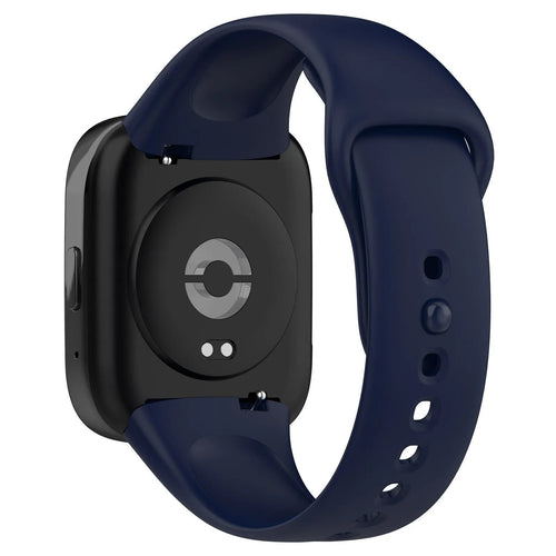 Silicone Strap, dark blue, on a watch, 3/4 rear view