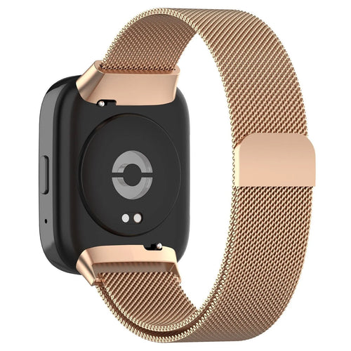 Milanese Strap, rose gold, on a watch, 3/4 rear view