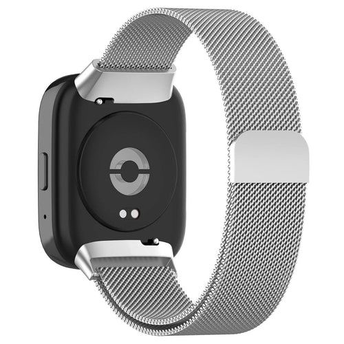 Milanese Strap, silver, on a watch, 3/4 rear view