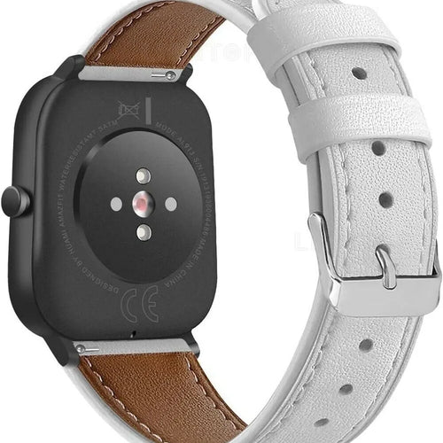 Modern Leather Strap, white, on a watch, 3/4 rear view