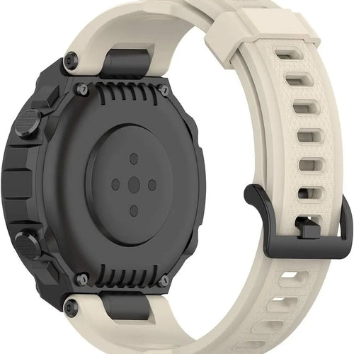 Silicone Strap, beige, on a watch, 3/4 rear view
