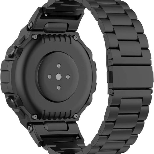 Steel Strap, black, on a watch, 3/4 rear view