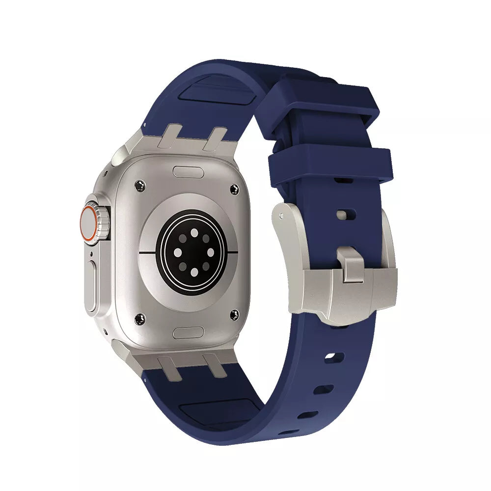 Apple Watch Ultra Luxury Liquid Silicone Strap (Blue with Titanium)