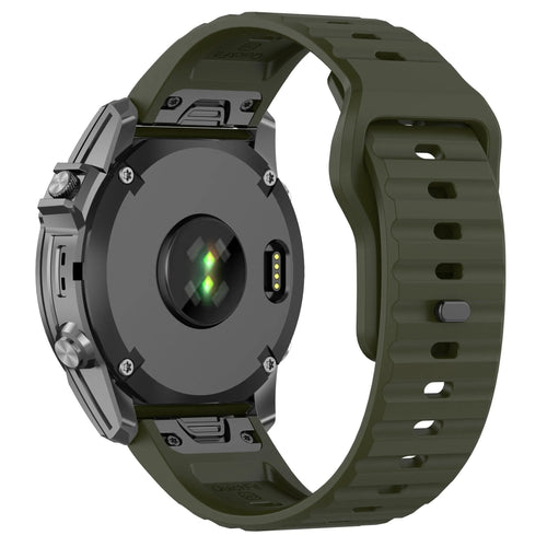 Outdoor Silicone Strap, army green, on a watch, 3/4 rear view