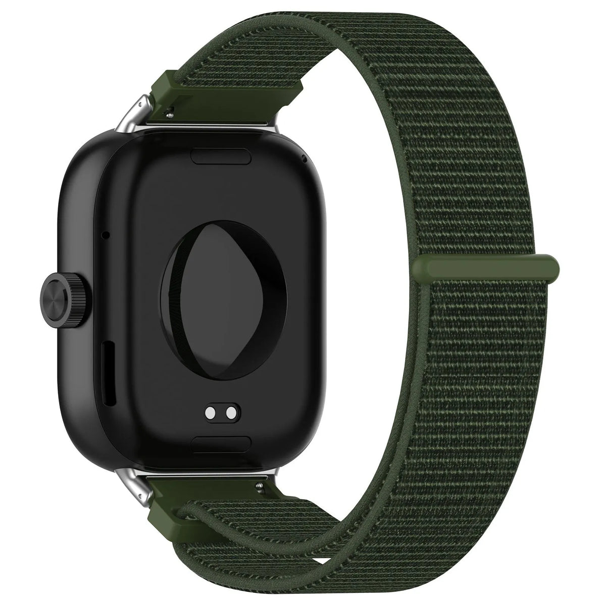 Nylon Strap, army green, on a watch, 3/4 rear view