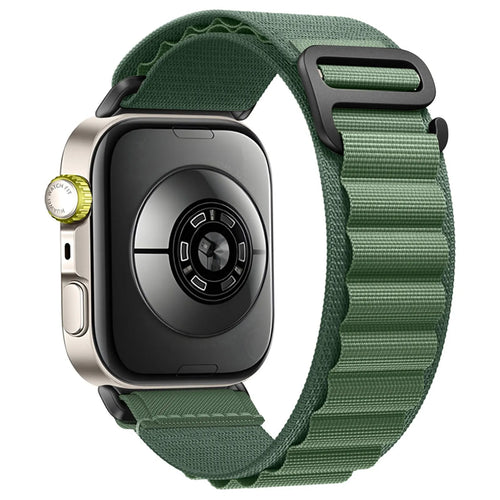 Alpine Nylon Strap, army green, on a watch, 3/4 rear view