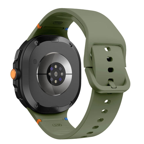 Silicone Strap, army green, on a watch, 3/4 rear view