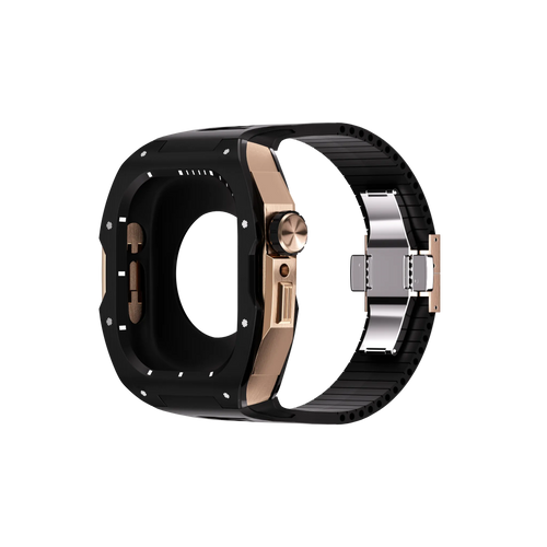 Reqior Apple Watch 45mm Case with Rubber Strap (Black/Rose Gold)
