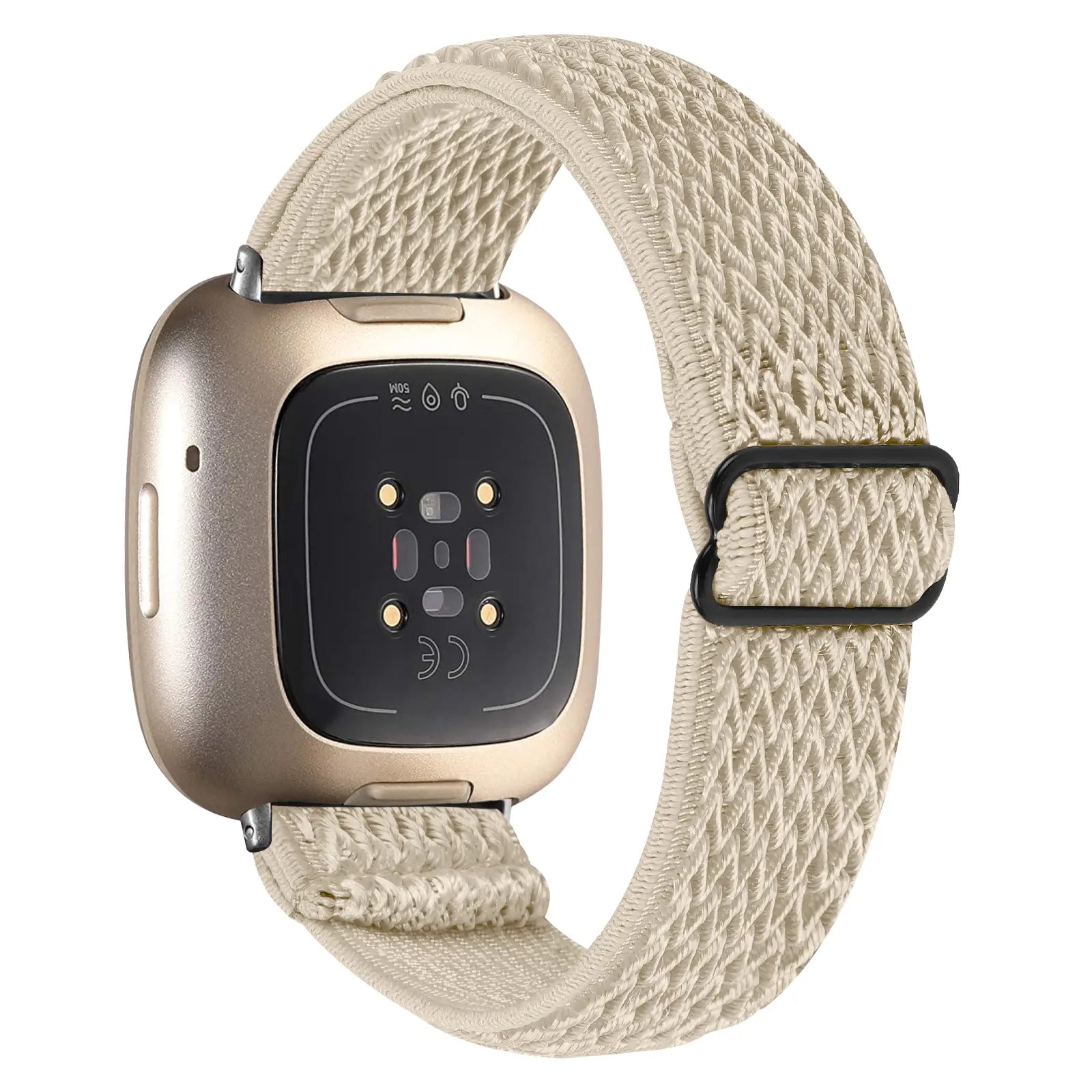 Nylon Elastic Strap, beige, on a watch, 3/4 rear view