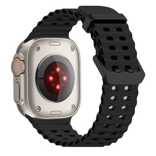 Silicone Ocean Strap, black, on a watch, 3/4 rear view