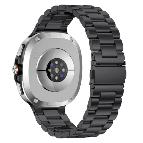 Steel Strap, black, on a watch, 3/4 rear view