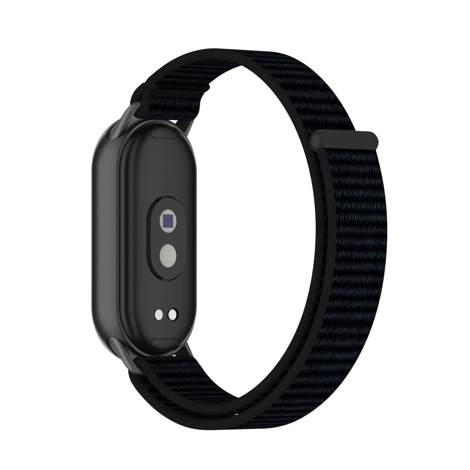 Modern Nylon Strap, black, on a watch, 3/4 rear view