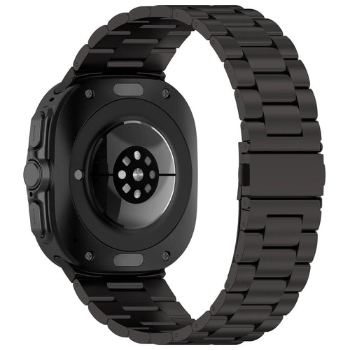 Steel Strap, black, on a watch, 3/4 rear view