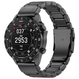 Premium Titanium Strap, black, on a watch, 3/4 rear view