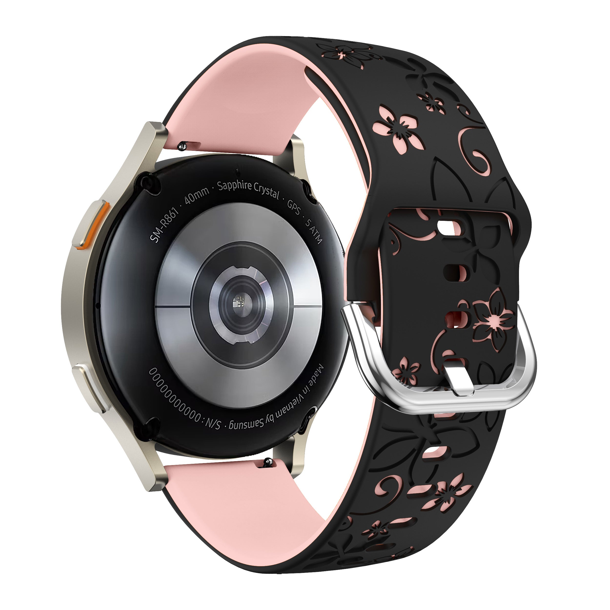 Huawei Watch GT 4 - 41mm Flower Silicone Strap (Black/Light Pink)