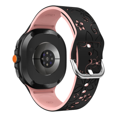 Samsung Galaxy Watch 8 - 44mm Flower Silicone Strap (Black/Pink)