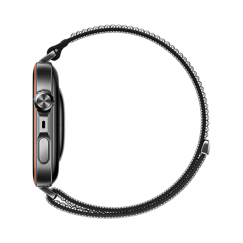 Ultra Thin Nylon Strap, black, on a watch, 3/4 rear view