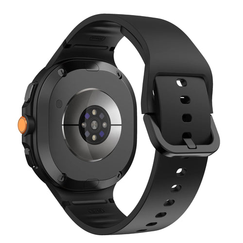 Silicone Strap, black, on a watch, 3/4 rear view