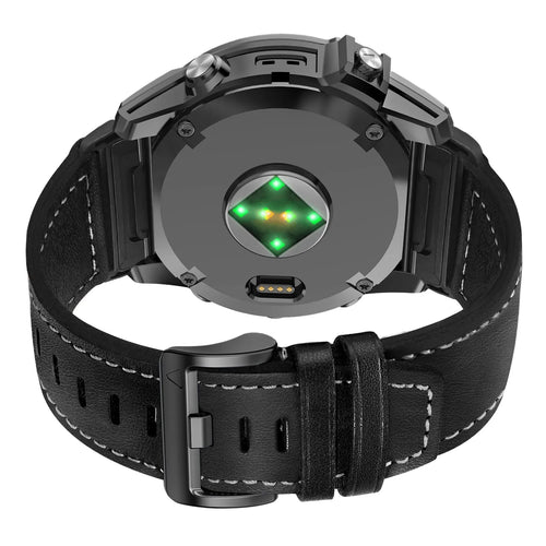 Premium Leather Strap, black, on a watch, 3/4 rear view