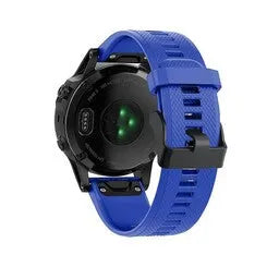 Silicone Strap, blue, on a watch, 3/4 rear view