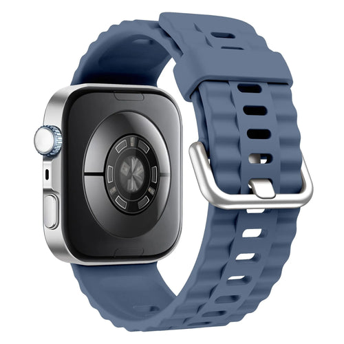 Silicone Classic Strap, blue, on a watch, 3/4 rear view