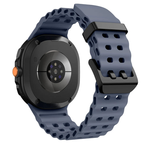 Silicone Ocean Strap, grey-blue, on a watch, 3/4 rear view