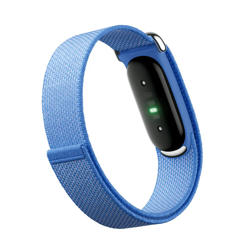 Classic Nylon Strap, blue, on a watch, 3/4 rear view
