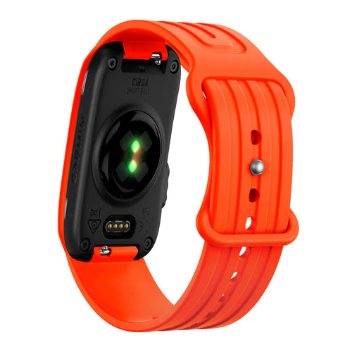 Silicone Strap 'Classic', orange, on a watch, 3/4 rear view