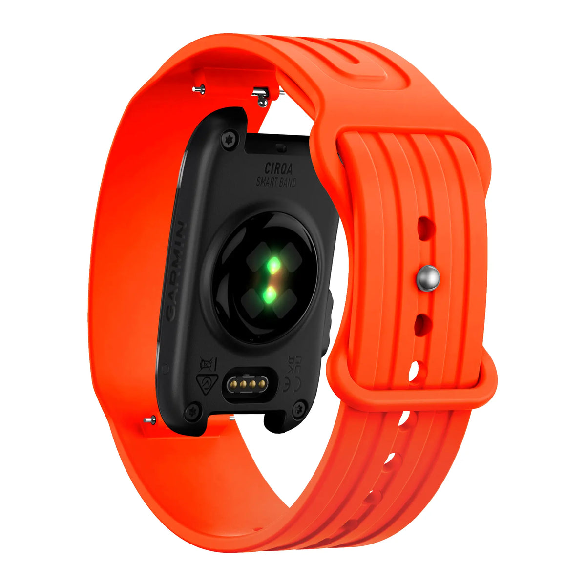 Silicone Strap 'Classic', orange, on a watch, 3/4 rear view