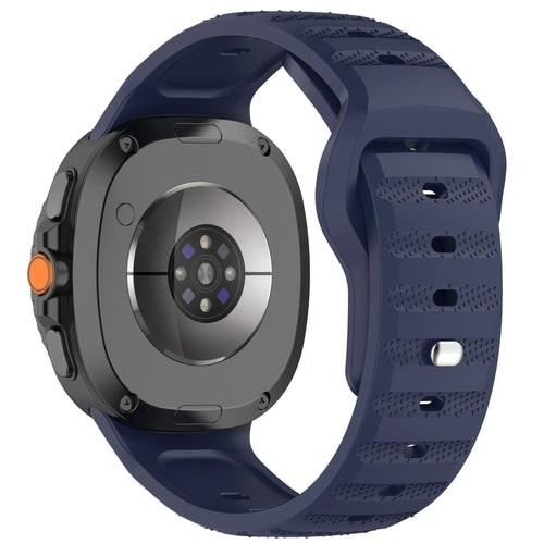 Outdoor Silicone Strap, dark blue, on a watch, 3/4 rear view