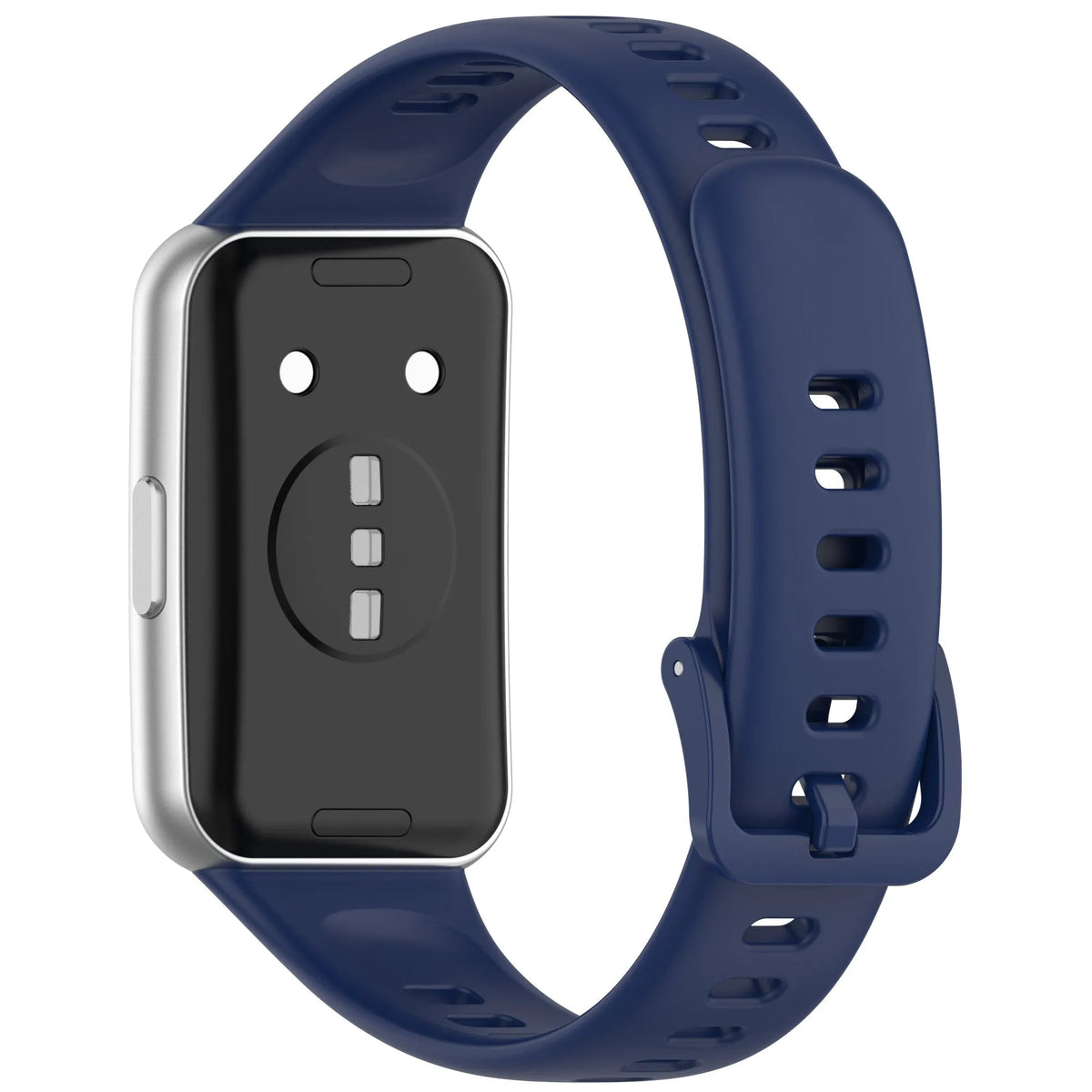 Silicone Strap, dark blue, on a watch, 3/4 rear view