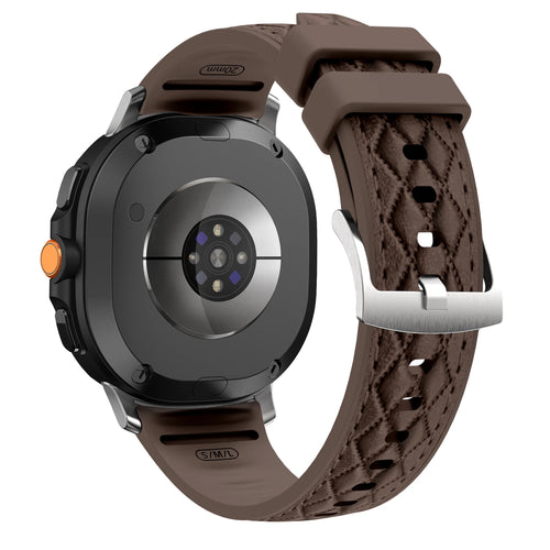 Diamond Leather Hybrid Strap, dark brown, on a watch, 3/4 rear view