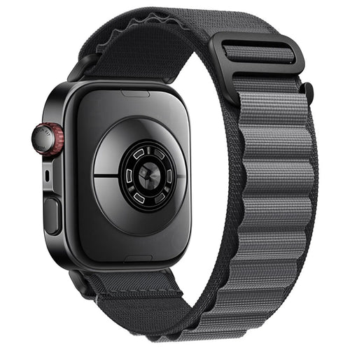 Alpine Nylon Strap, dark grey, on a watch, 3/4 rear view