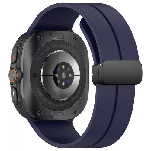 D-Buckle Silicone Strap, dark blue, on a watch, 3/4 rear view