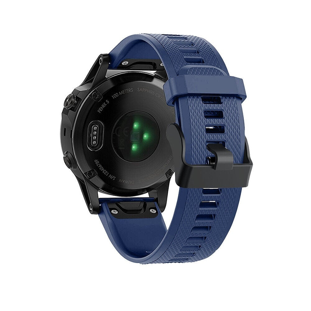 Silicone Strap, dark blue, on a watch, 3/4 rear view